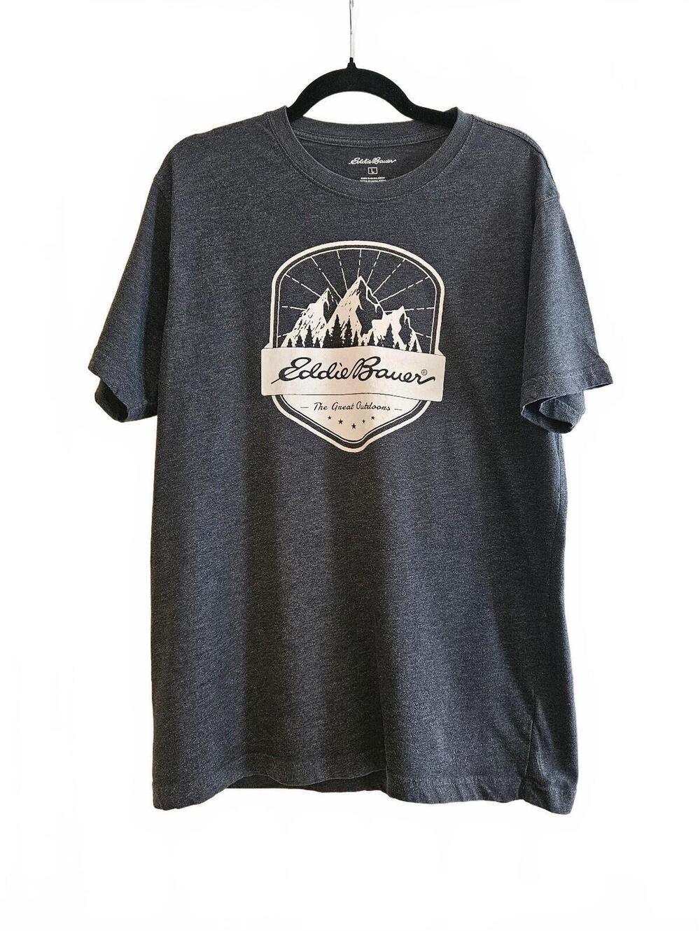Eddie Bauer Men's Graphic T-Shirt Size Large Heather Gray-Earthcore Gorpcore